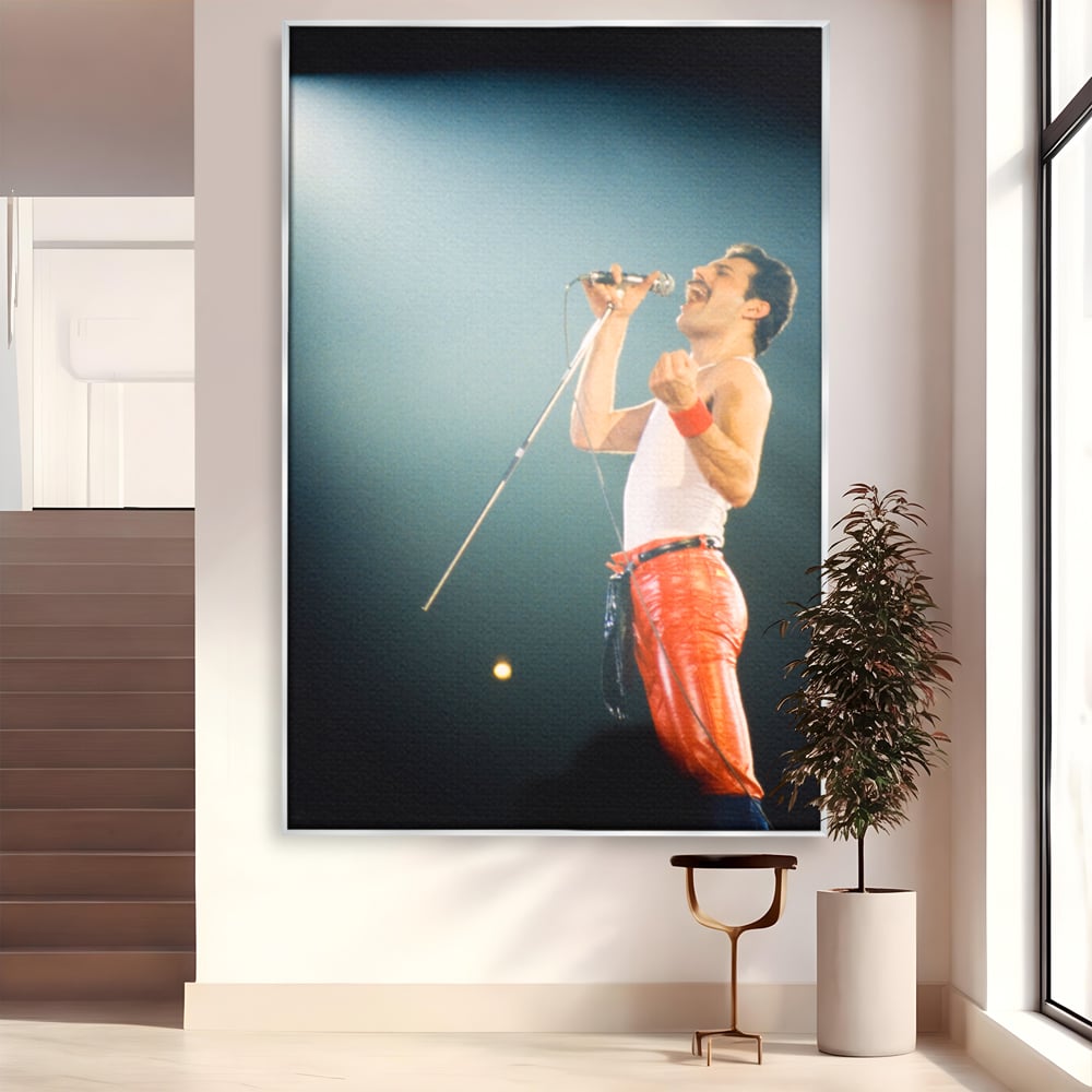 Tablou canvas cu tablou canvas cu freddie mercury, in rama de aluminiu argintiu